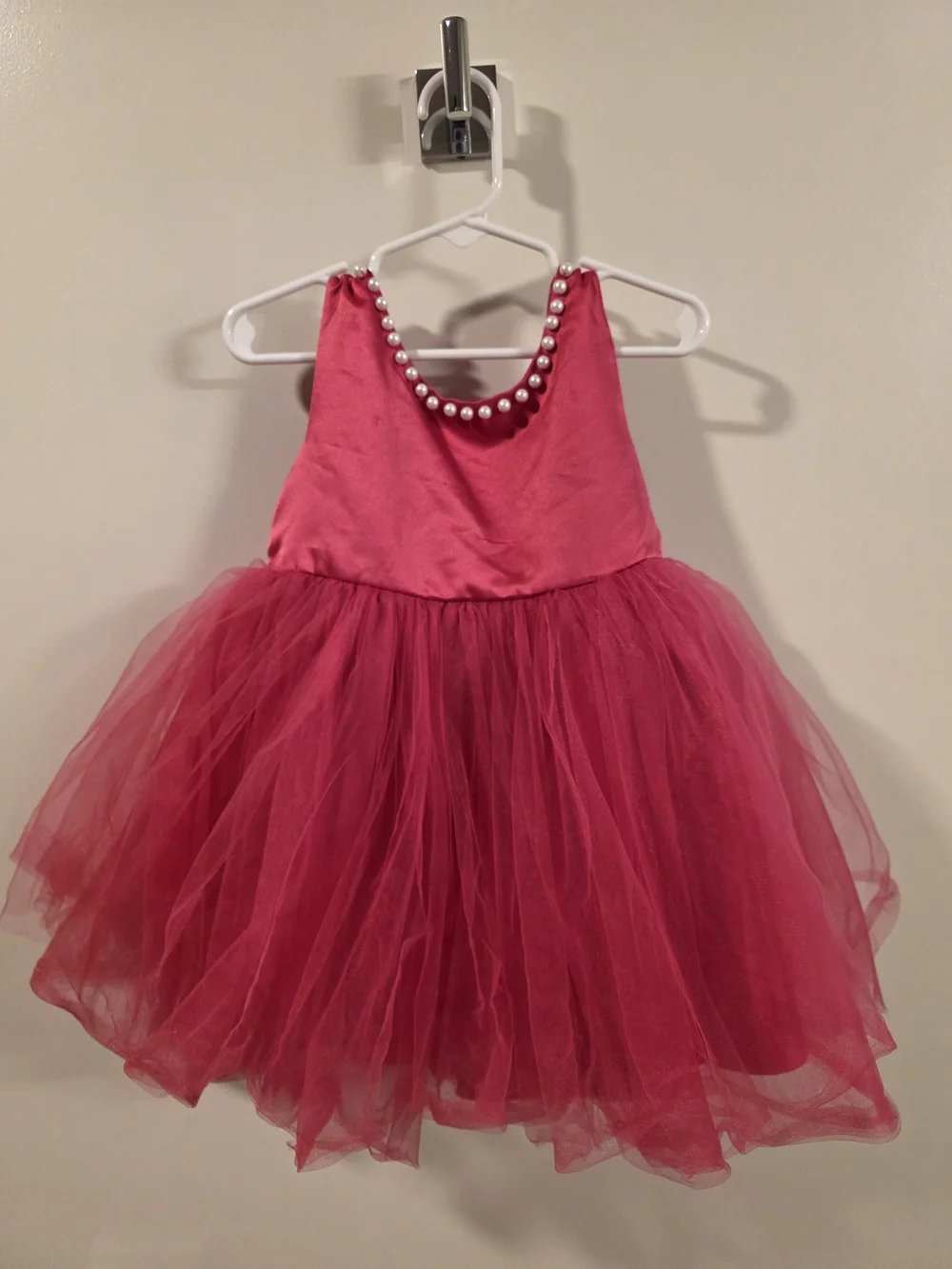 Girls Pink Pearl-Trim Tulle Party Dress